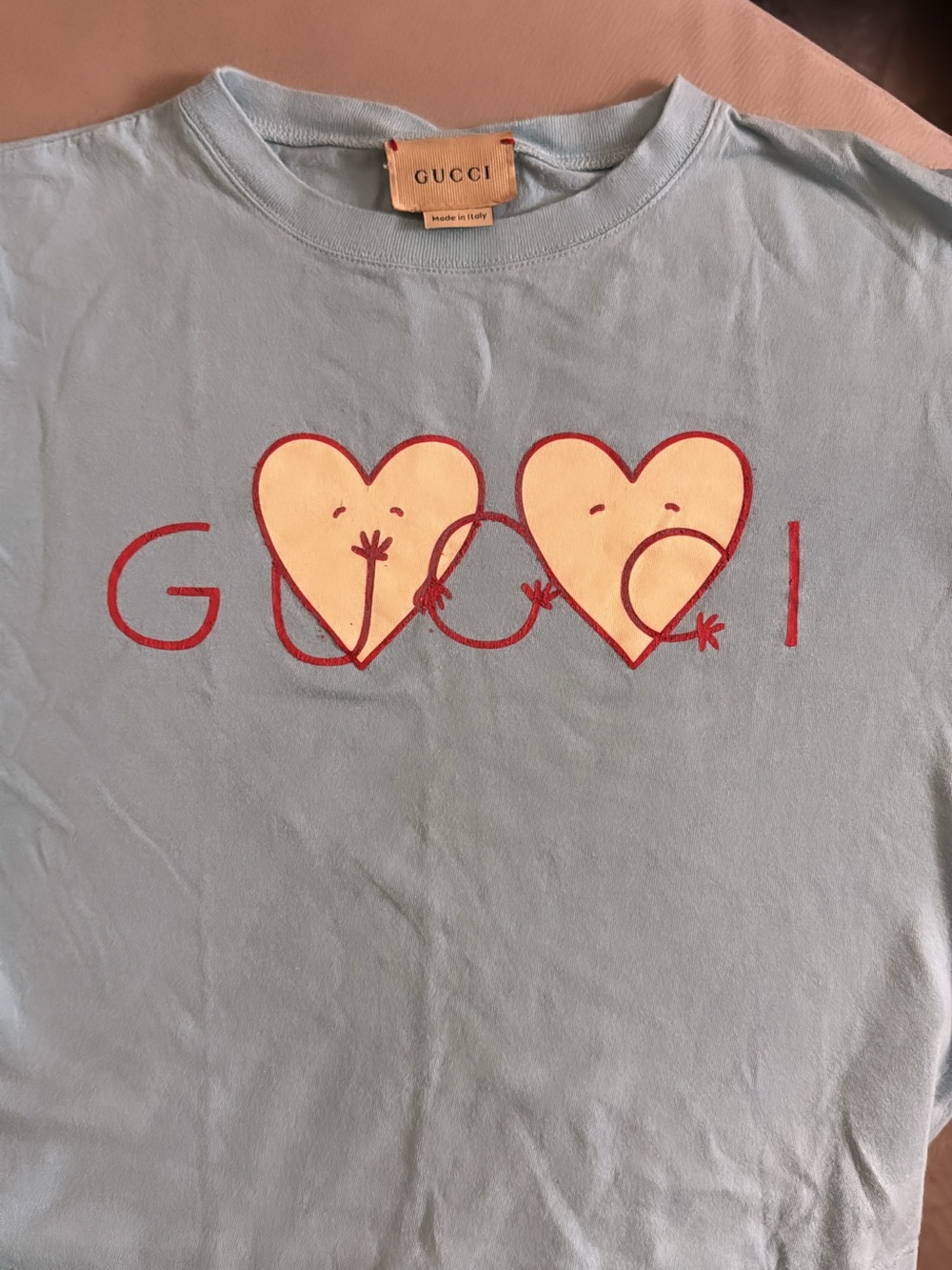 Gucci Kids Light Blue Heart Graphic Tee Size 5T